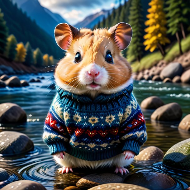 Image of a hamster in a sweater in the river