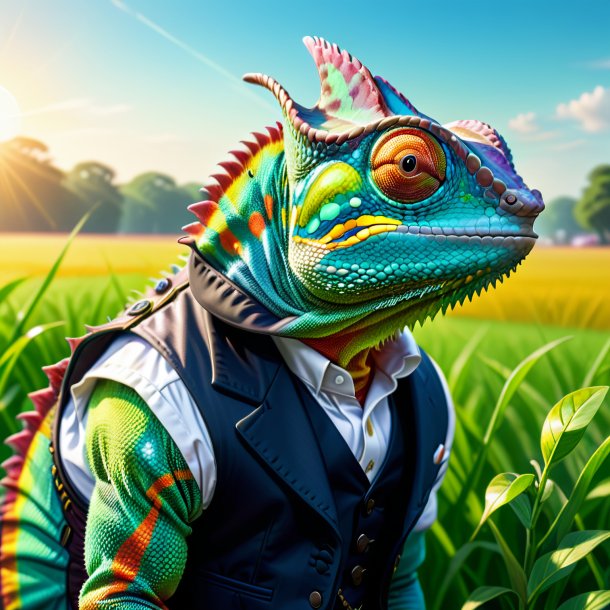 Illustration d'un caméléon dans un gilet sur le terrain