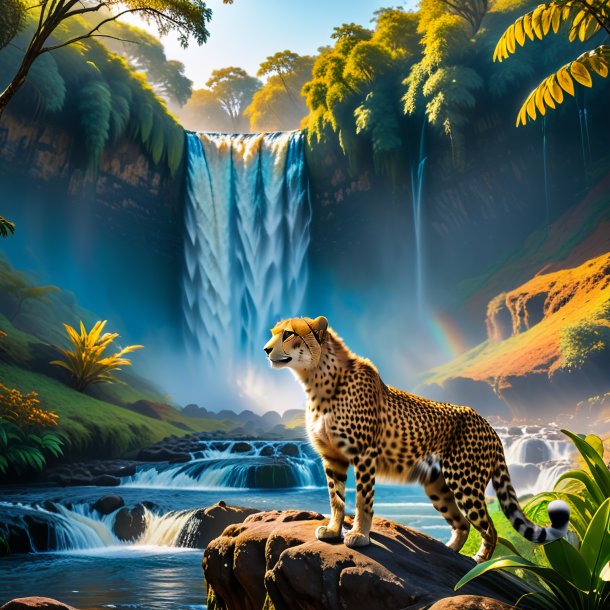 Picture of a waiting of a cheetah in the waterfall