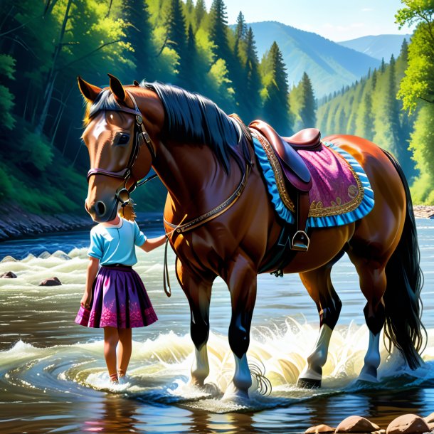 Drawing of a horse in a skirt in the river