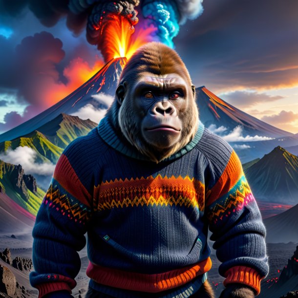 Image of a gorilla in a sweater in the volcano