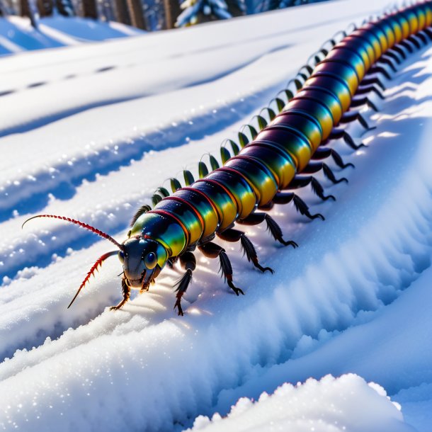 Foto de uma centopeia em um cinto na neve