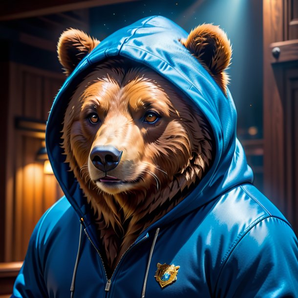 Image of a bear in a blue hoodie