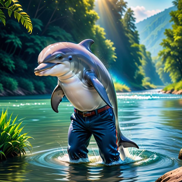 Picture of a dolphin in a trousers in the river