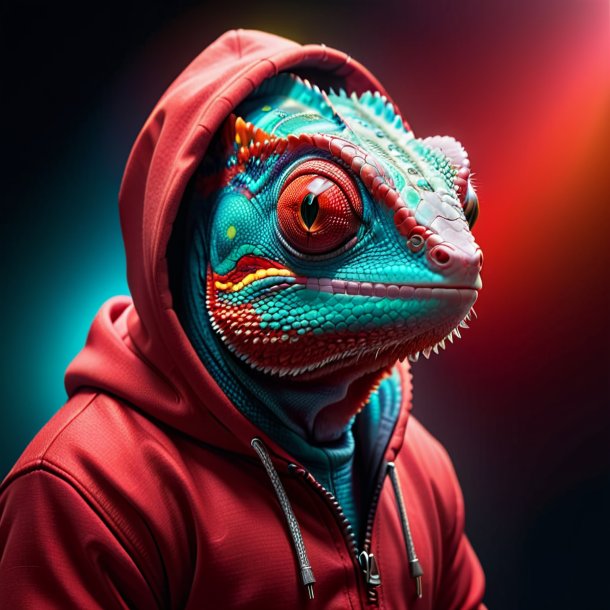 Pic of a chameleon in a red hoodie