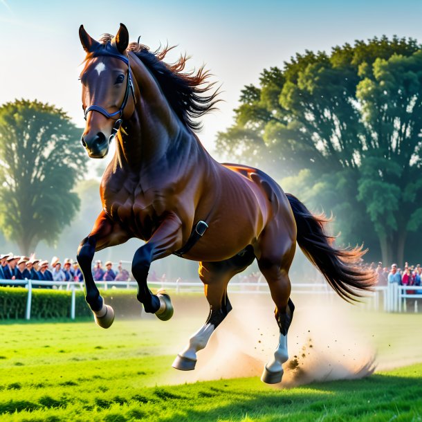 Foto de um salto de um cavalo no campo