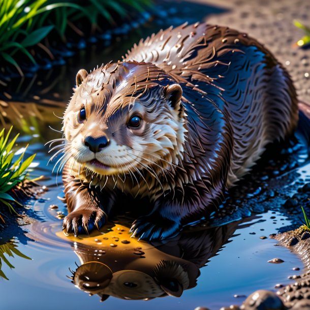 Foto de un trago de una nutria en el charco