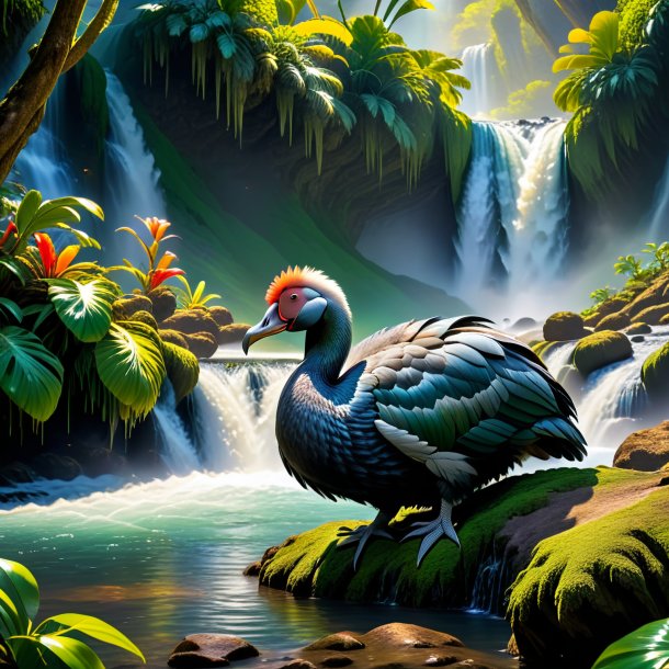 Picture of a sleeping of a dodo in the waterfall