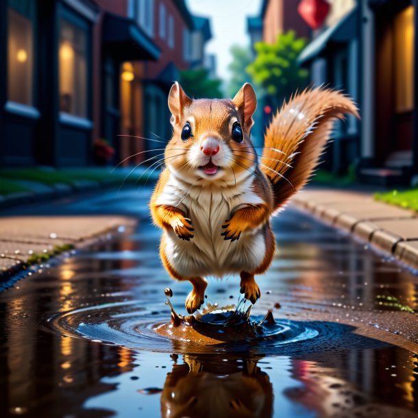 Photo of a flying squirrel in a shoes in the puddle