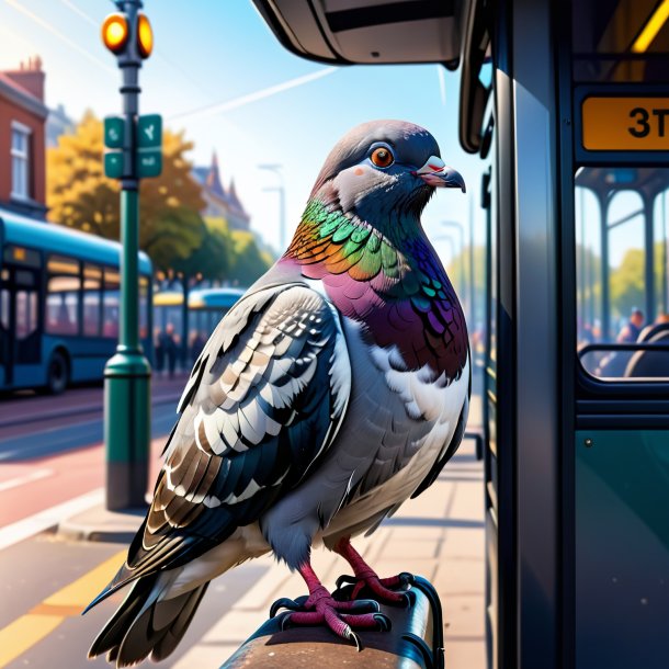 Illustration of a pigeon in a belt on the bus stop