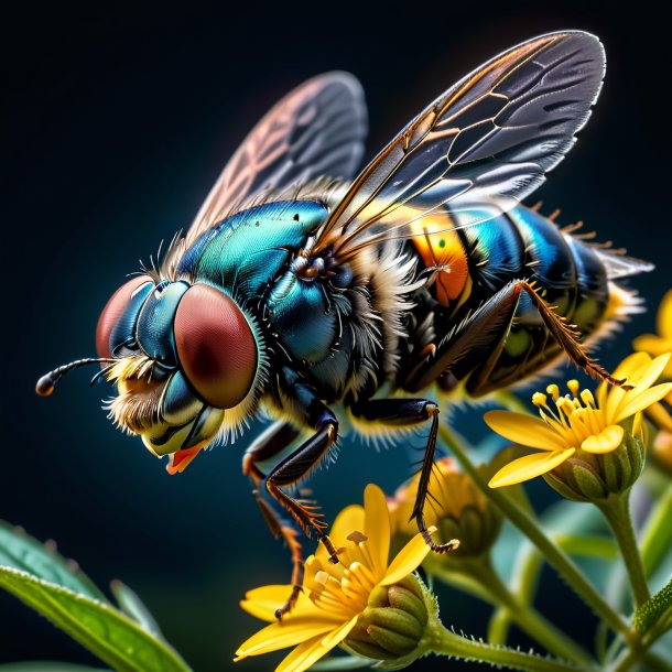 Imagen de una mosca negra, floración nocturna