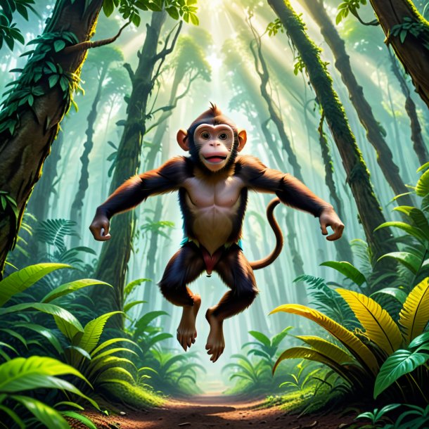 Pic of a jumping of a monkey in the forest