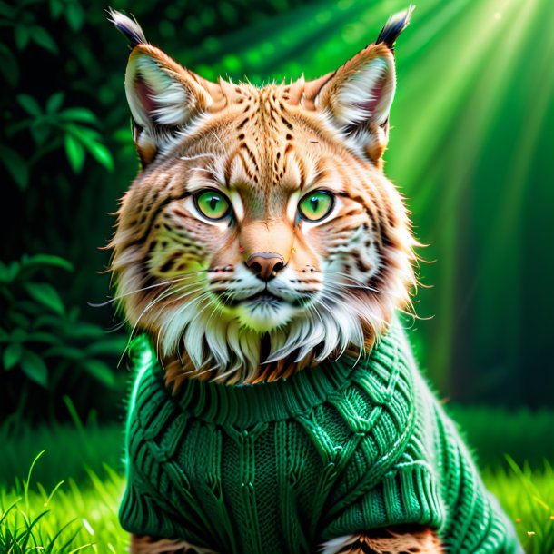 Image of a lynx in a green sweater