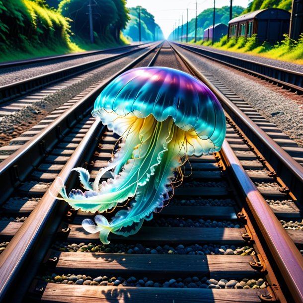 Photo of a resting of a jellyfish on the railway tracks