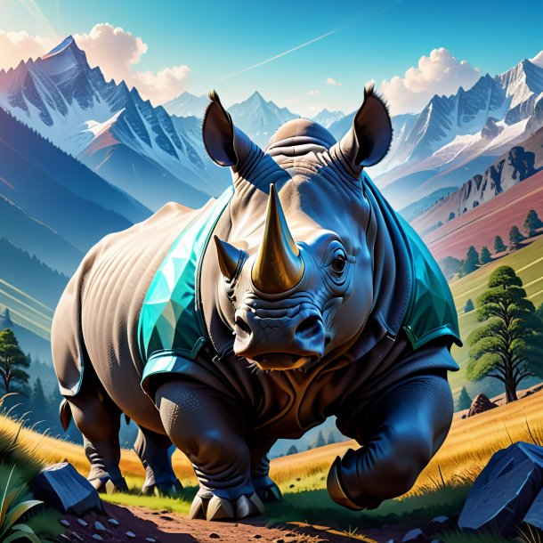 Illustration of a rhinoceros in a gloves in the mountains