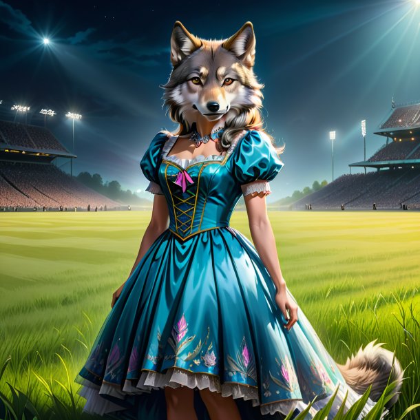 Drawing of a wolf in a dress on the field