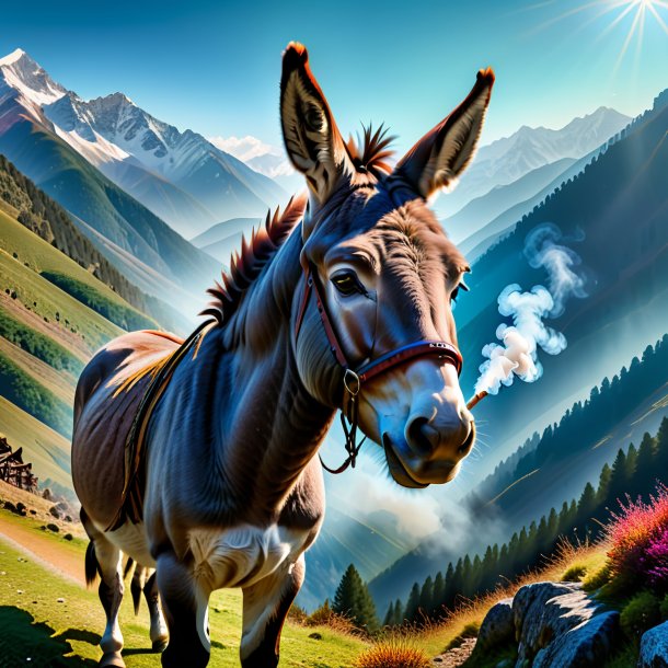 Pic of a smoking of a donkey in the mountains