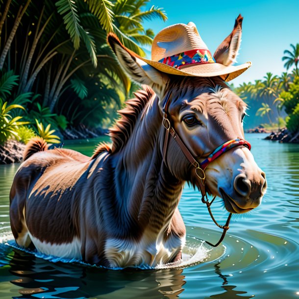 Pic of a donkey in a hat in the water