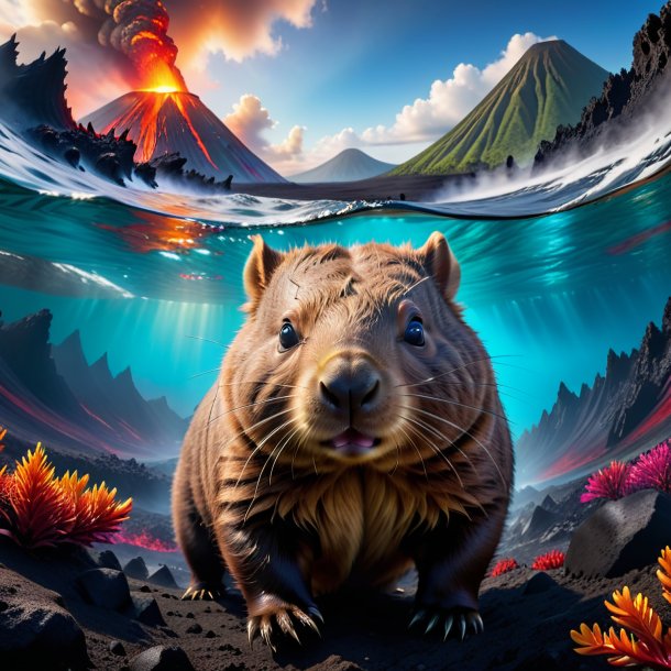 Pic of a swimming of a wombat in the volcano