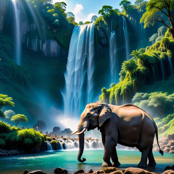 Photo of a waiting of a elephant in the waterfall