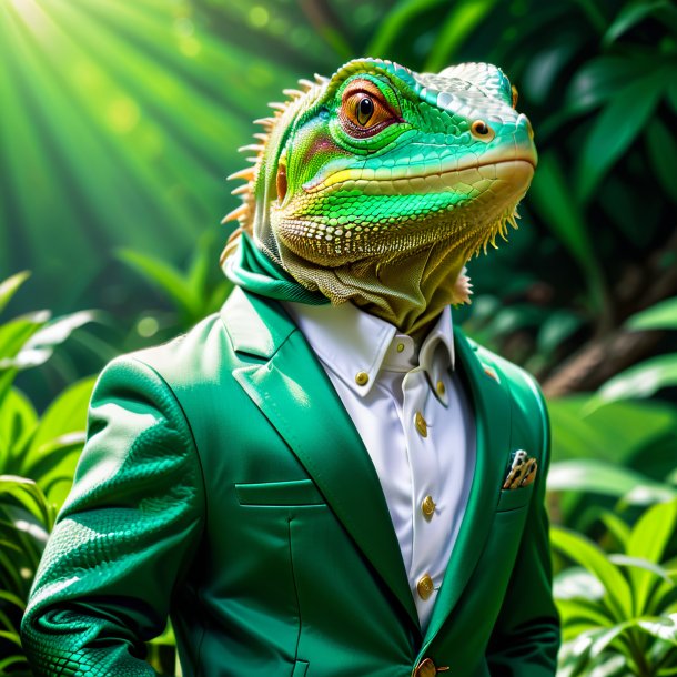 Photo of a lizard in a green jacket