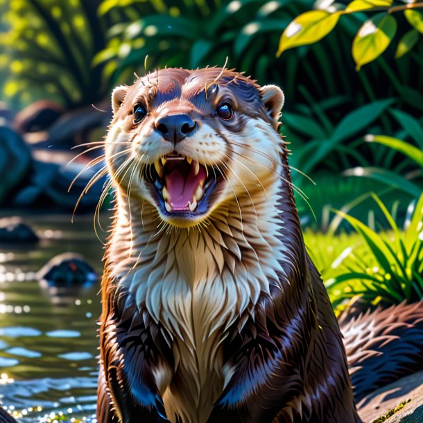 Foto de uma lontra irritada no parque