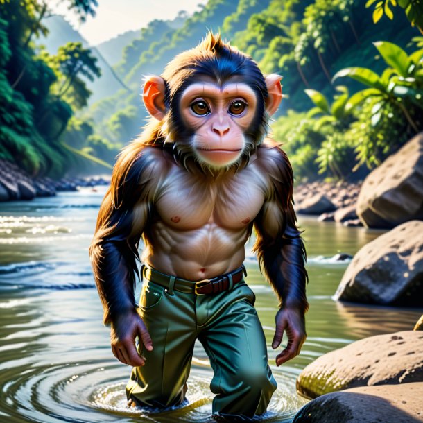 Pic d'un singe dans un pantalon dans la rivière