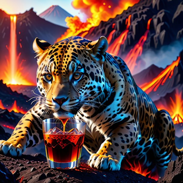 Photo of a drinking of a jaguar in the volcano