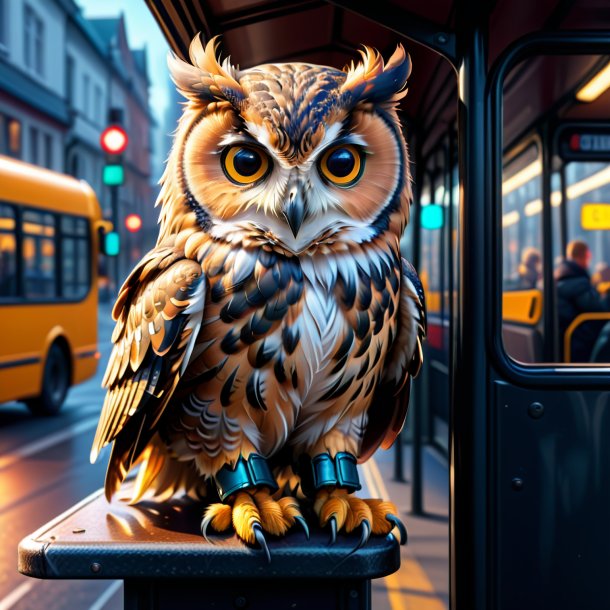 Drawing of a owl in a gloves on the bus stop