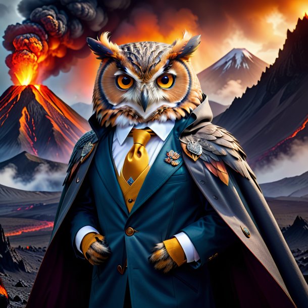 Image of a owl in a coat in the volcano