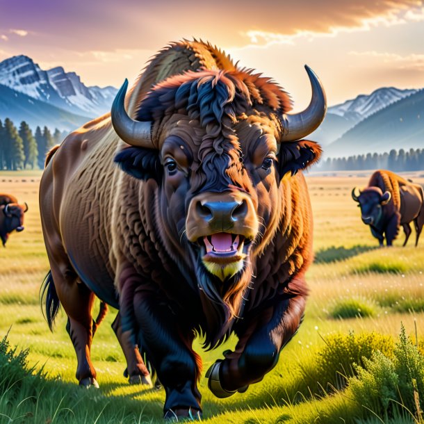 Pic d'un sourire de bison sur le terrain