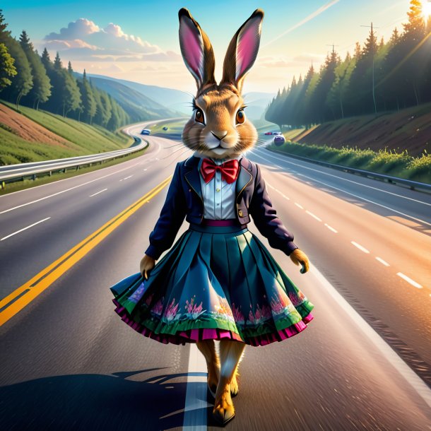 Illustration of a hare in a skirt on the highway