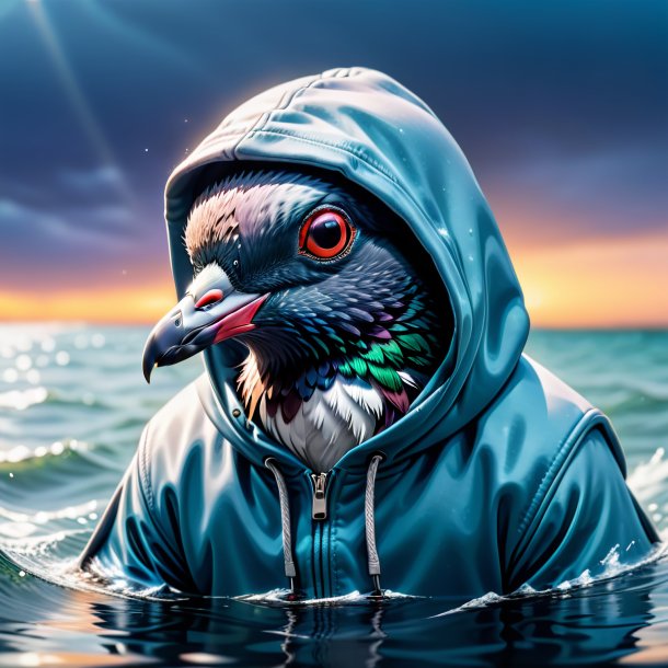 Image of a pigeon in a hoodie in the water