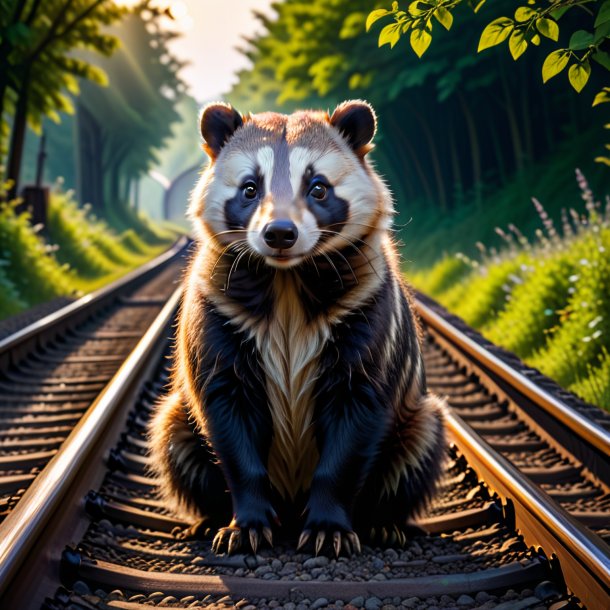 Image d'une attente d'un blaireau sur les voies ferrées