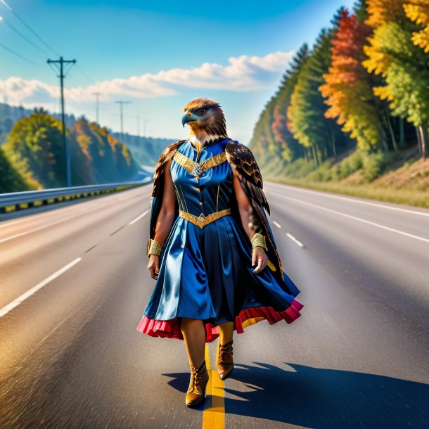 Picture of a hawk in a dress on the highway