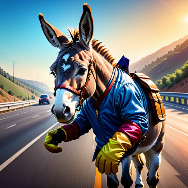 Ilustración de un burro en guantes en la carretera