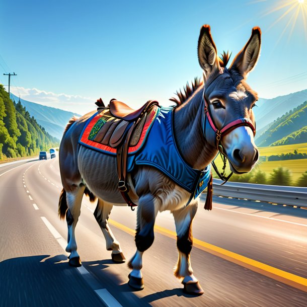 Drawing of a donkey in a vest on the highway