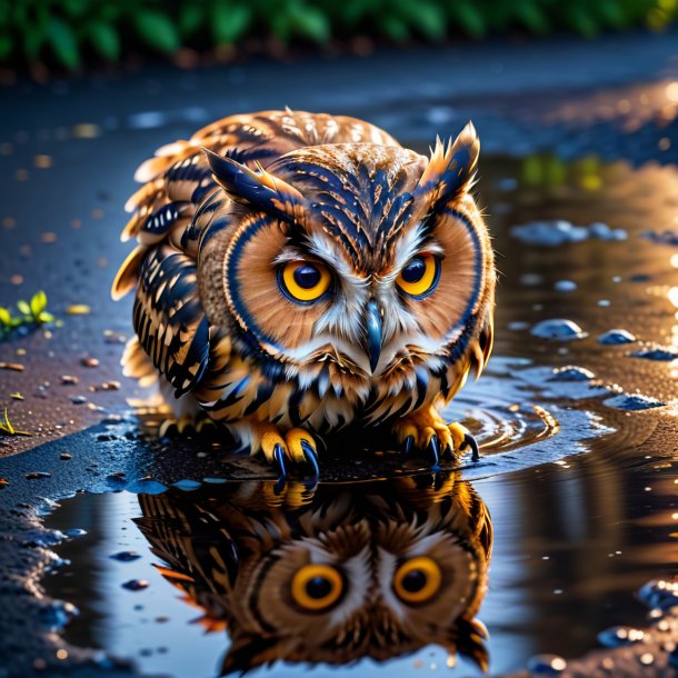 Pic of a drinking of a owl in the puddle