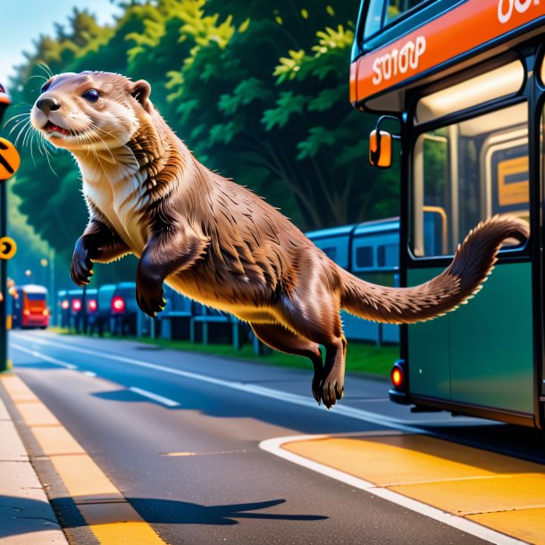 Foto de un salto de una nutria en la parada de autobús