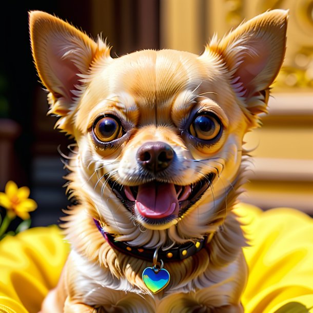 De um amarelo sorrindo chihuahua