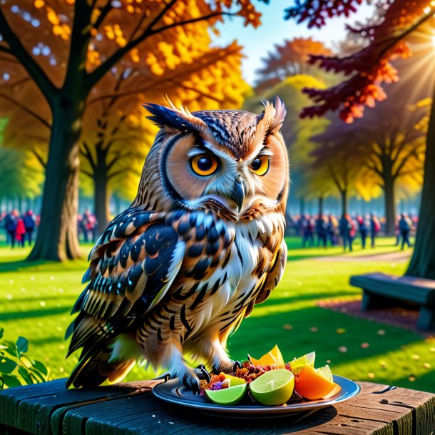 Photo of a eating of a owl in the park