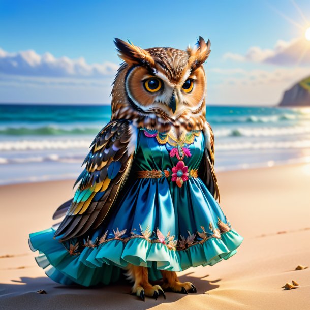 Pic of a owl in a dress on the beach