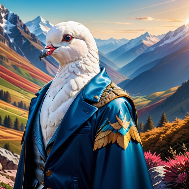 Illustration of a dove in a jacket in the mountains