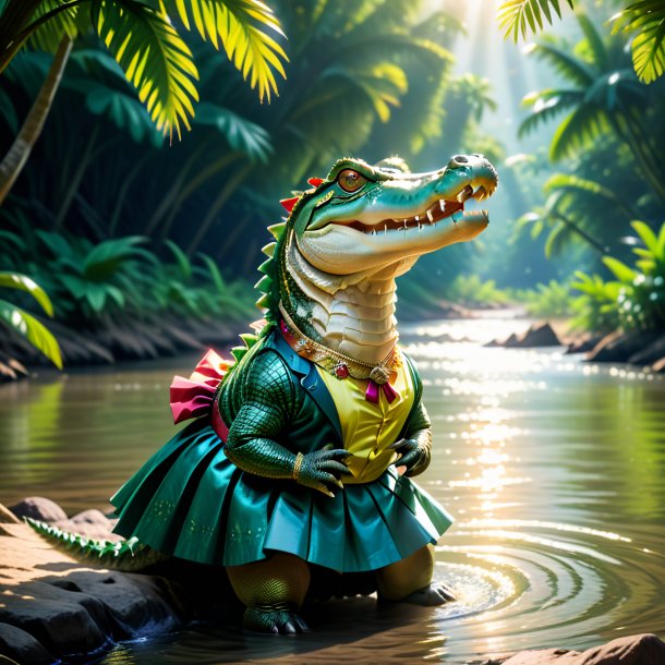 Image of a crocodile in a skirt in the river