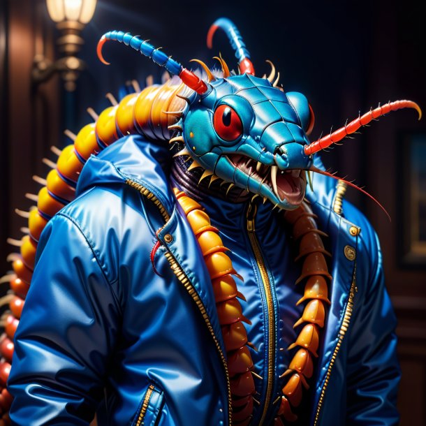 Image of a centipede in a blue jacket