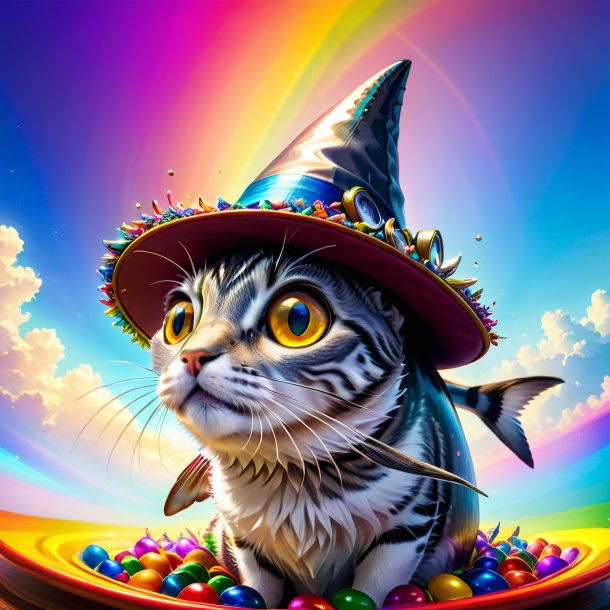 Pic of a sardines in a hat on the rainbow