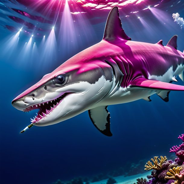 Pic d'un requin-marteau fumant fuchsia