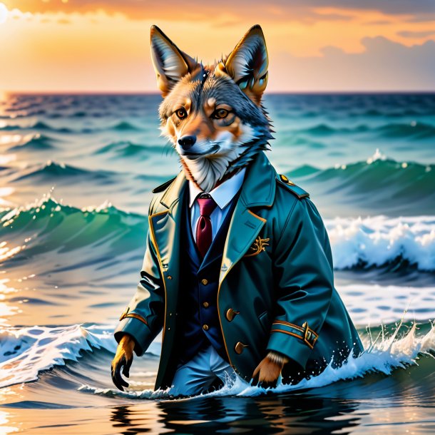 Picture of a jackal in a coat in the sea