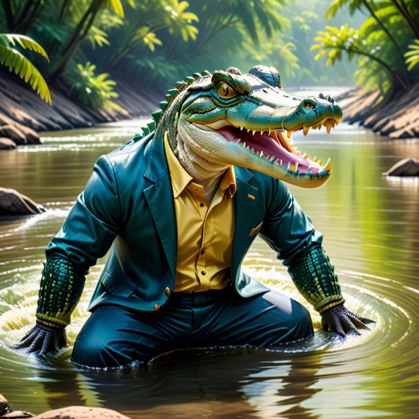 Picture of a crocodile in a trousers in the river