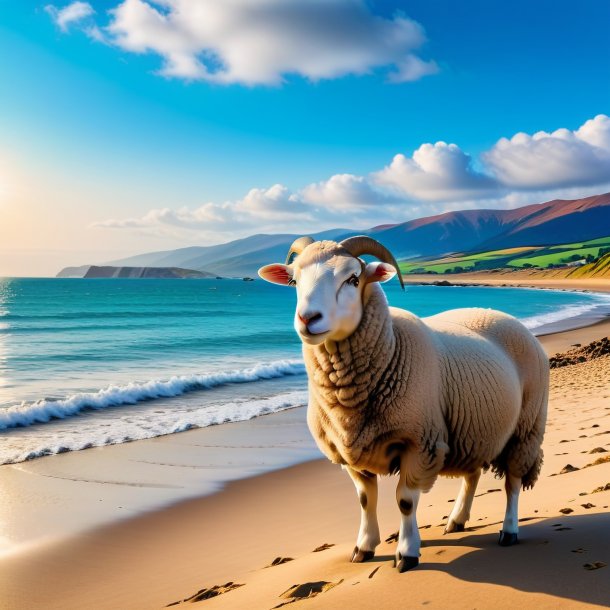 Picture of a waiting of a sheep on the beach